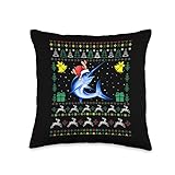 Ugly Swordfish Fish Christmas Gift Tee Funny Xmas Lighting Santa Hat Ugly Swordfish Christmas Throw Pillow, 16x16, Multicolor