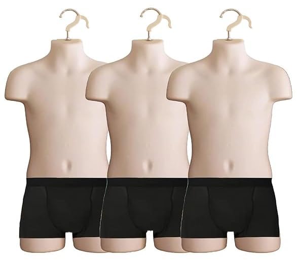 DisplayTown 3 juegos de maniquí para colgar en forma de torso para niños, parte trasera hueca y gancho para colgar, tamaño 5T-7