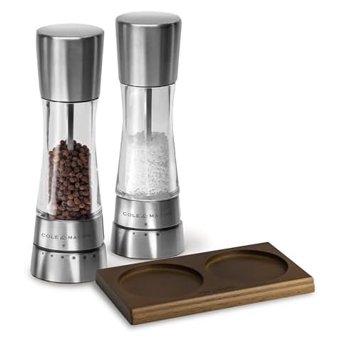 Cole & Mason Derwent Salt & Pepper Grinder Set - Grinder Set with Tray - Salt & Pepper Grinder Set with Adjustable Grind Settings - Easily Refillable Spice Mills for Enhanced Taste - Stainless Steel Cover