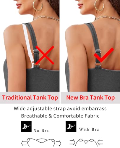 Image of V FOR CITY Women Tank Top with Built-in Padded Bra Cotton Cami Shirts