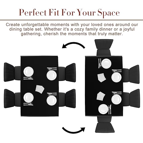 ELRINA Super Stable Dining Table Set for 4, 5-Piece Kitchen Table and Chairs for 4, Modern Glass Dining Room Table & PU Leather Metal Chairs, Kitchen Table Set for Small Spaces, Breakfast Nook, Black