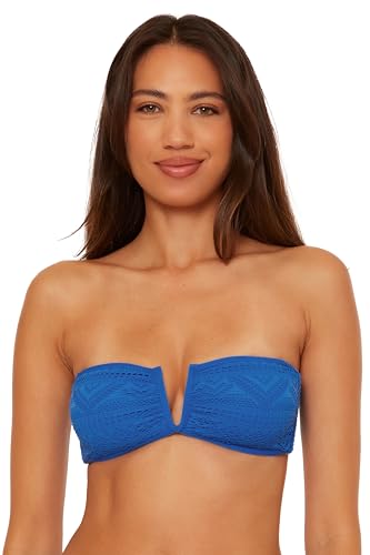 BECCA Women's Color Play V-Wire Bandeau Bikini Top, Adjustable, Tie Back, Swimwear Separates
