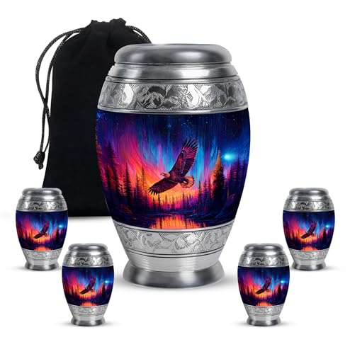 Image of Eagle Urn Keepsake Urn for Ashes for Women 1 Large & 4 Small | Small Cremation Urns for Human Ashes Adult Male & Female, Funeral Urns for Adult Human, Ashes Urns Human Remains