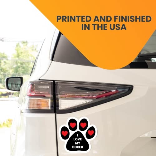 Image of I Love My Boxer Pawprint Car Magnet 5 Inch, Dog Lover Gift | Heavy duty magnetic decal for car, truck, SUV or fridge, full color UV printed