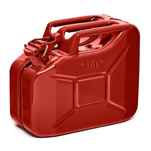 BW© Jerrican en métal pour carburant - 10 l - Rouge - RAL 3000 - Certifié TÜV et homologation ONU - Fabriqué en Europe