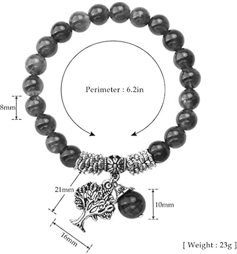 Top Plaza Amethyst & Rose Quartz Tree Of Life Stretch Lucky Stone Bracelet Reiki Healing Crystal Gemstone Dangle Charms Pendant Birthstone Bracelet(6.2") #TOP5