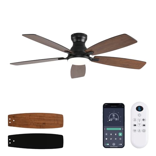 JSAITEE Ceiling Fans with Lights, 52 Inch Low Profile Ceiling Fan with Light and Remote Control,...