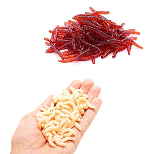 Kit 100 Isca Artificial Pesca (50 Larvas Cor LARANJA + 50 Minhocas Biônica) em Silicone Soft para Ti