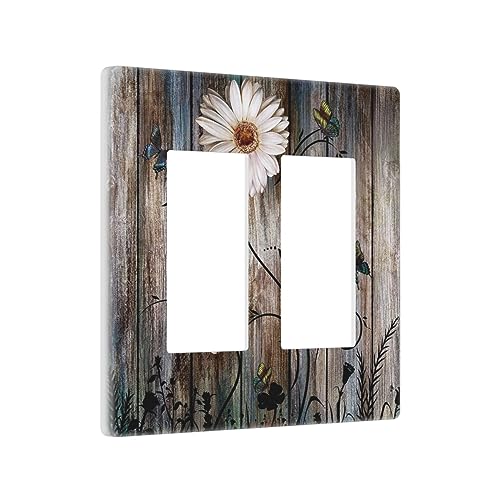 Xuejiaku Coperture decorative per prese rustiche con trama floreale farfalla margherita 2 bande senza viti Copertura per piastra da parete a doppio bilanciere Decora copri interruttore luce piastra