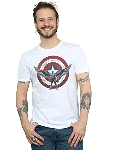 Marvel Men's Falcon and The Winter Soldier Captain America Shield Pose T-Shirt White XXX-Large