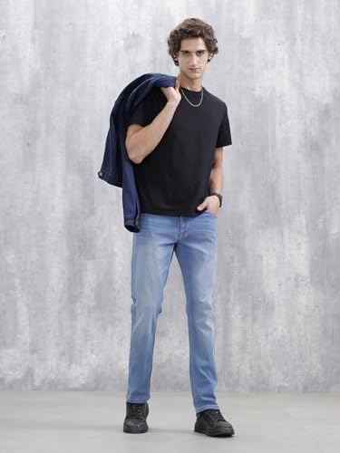 Image of WROGN Men's Cotton Stretch Jeans | Solid | Slim Fit | Mid Rise