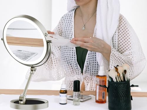 8 Lighted Makeup Mirror with 1X/10X Magnification and Rechargeable Battery for Beauty Enthusiasts
