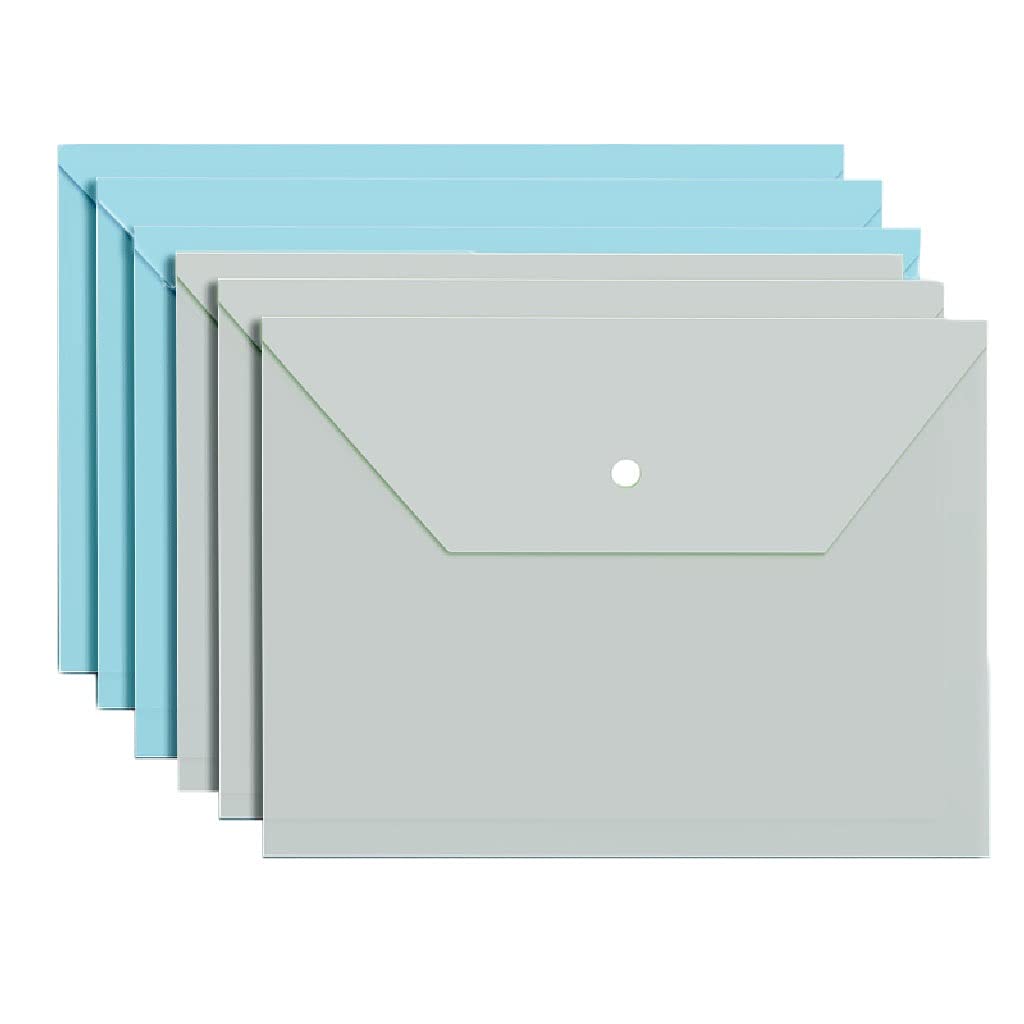 20 sztuk plastikowa folder koperta Wyczyść foldery dokumentu 4 kolory Koperty plików z przyciskiem Snap do pracy domowej pamięci OfficeTravel (Color : Szary)