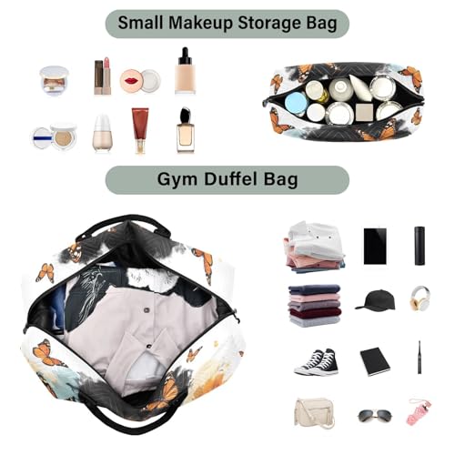 Duffle Bag Woman African Butterfly for Travel, Gym Bag with Multiple Interior Pockets for Men Women Overnight Purse Included 20.5 x 1.9 x 13.8 In4