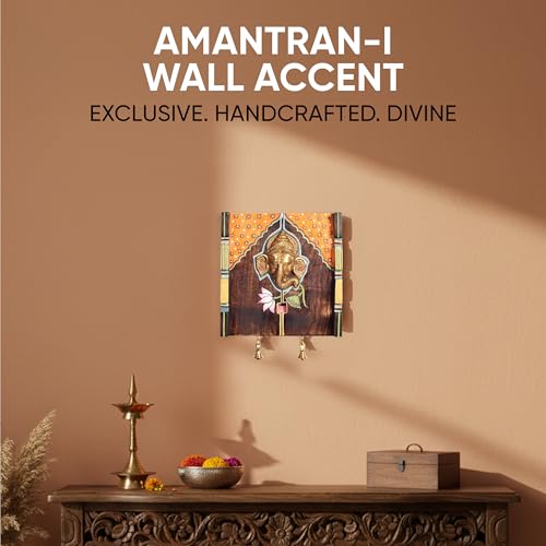 Image of Amantran-I Wall Accent with divine Ganesha Majestically set on a beautiful frame | Handcrafted Wall Art for Home Decor & Office Spaces