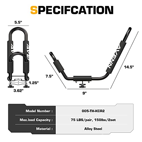 Avenn Rooftop J-Bar Kayak Rack For Canoe, Skis, Paddleboard Or Surfboard, Heavy Duty Boat Carrier, Camping Storage Roof Mount For Car, Truck Or Suv #TOP6