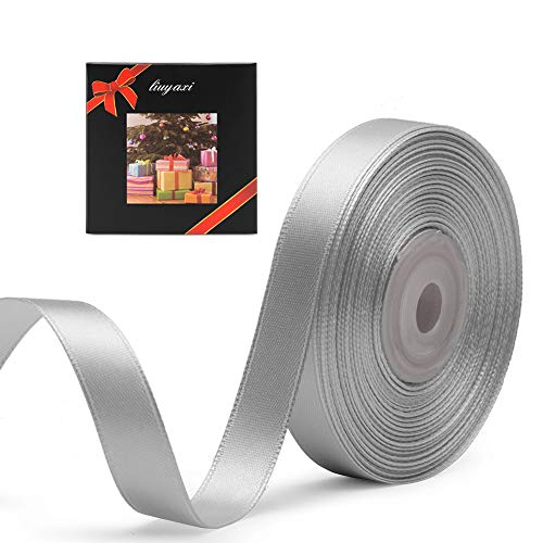 Image of Solid Color Double Faced Silver /Grey Satin Ribbon 1 /2 inch X 25 Yards, Ribbons Perfect for Crafts, Wedding Decor, Bow Making, Sewing, Gift Package Wrapping and More