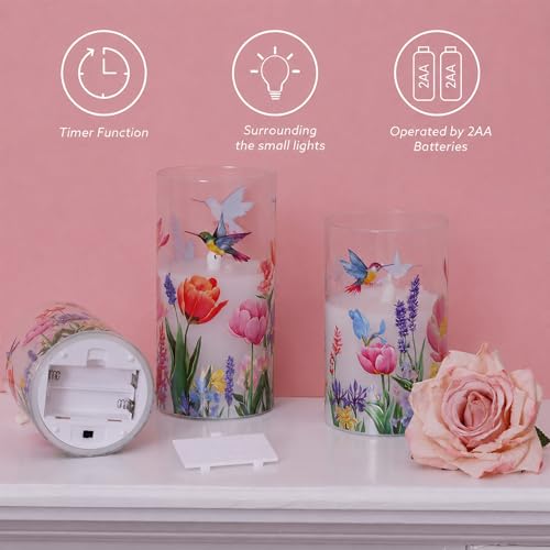 Image of JOIONE Hummingbird Flameless Glass Candles, 3 Pack Floral LED with Remote