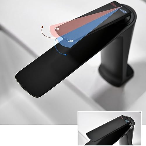 Robinet de lavabo de salle de bains noir monotrou pour eau chaude et froide - 3