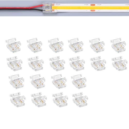 TOKERU 2-Pin LED Connector 10mm Solder-Free Quick Connectors for COB LED Strip Lights Compatible with 22AWG-24AWG Wires Strip to Wire LED Accessories-20 PCS