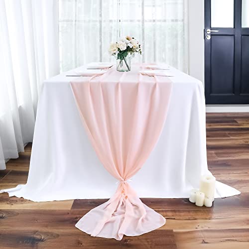Blushing Pink Chiffon Table Runner: 27 X 120 Inches Long Romantic Rustic Wedding Runner 10 Ft Sheer Bridal Party Decorations Baby Shower Table Decor, 1 Pack #TOP3