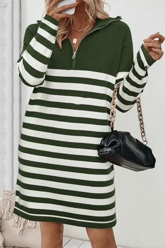 Image of Newshows Women's Winter Sweater Dress 2025 Striped Long Sleeve Lapel Collar Chunky Knit Slouchy Oversized Fall Sweaters