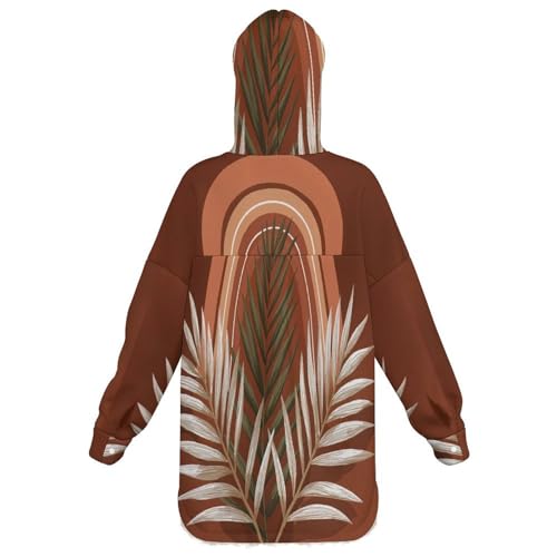 Veste polaire femme à capuche imprimé feuilles de palmier marron - 2