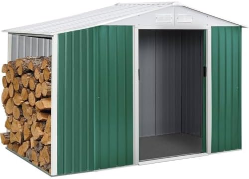 Abri de Jardin métal Rosas 2,71 m² avec abri bûche - Vert