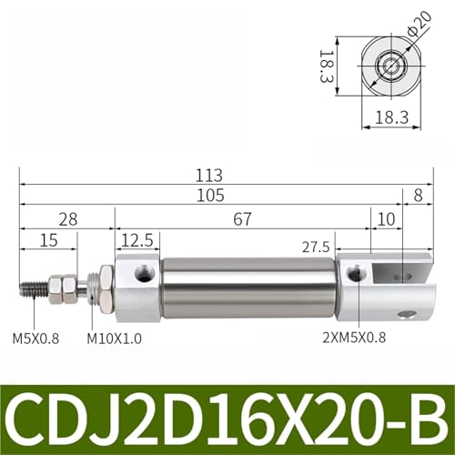 Mini cilindro de aire neumático CDJ2D Bore16 de acero inoxidable doble efecto 3