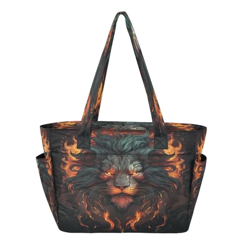 Sac à bandoulière lion pour faire les courses, grand cabas plage et voyage