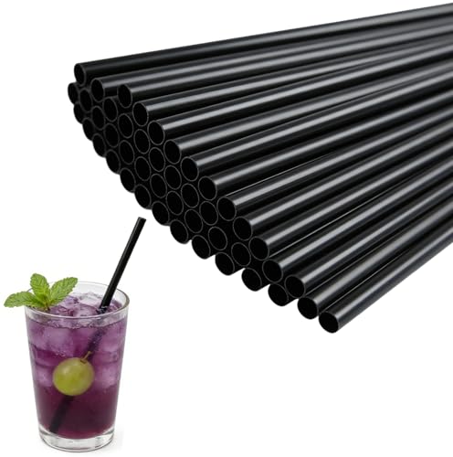 Suomiya 100 Schwarze Wiederverwendbare Strohhalme, 26 x 0,6 cm Strohhalme Plastik Hochwertige Strohhalme aus PP-Material, geeignet für Cocktails, Kaffee, Milch, Saft und andere Getränke sowie Partys