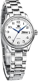 OLEVS Ladies Watches UK Analog Quartz Silver and Gold Watches for Womens Date Day Stainless Steel Waterproof Large Numbers Easy Read Dress Wrist Watches