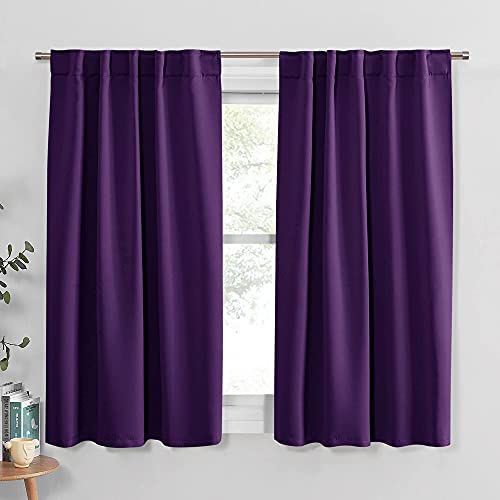 PONY DANCE Blackout Curtain Panels - Window Treatments Thermal Insulated Back Tab & Rod Pocket Curtains Living Room Window Coverings Drapes for Kids' Room, 42 W x 54 L, Royal Purple, 2 Pieces