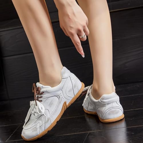 Womens Genuine Leather Fashion Lace Up Flats Sneakers Comfortable Breathable Retro Daily Walking Travelling Shoes4
