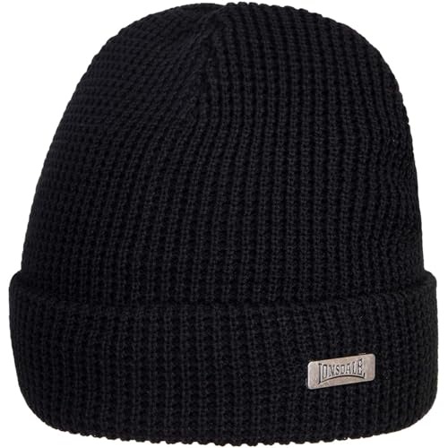 Bonnet d'hiver Lonsdale Horsforth noir en maille côtelée pour homme
