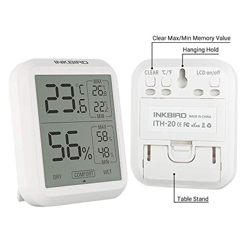 Inkbird ITH-20 Digitale Hygrometer Thermometer, Temperatuur-vochtigheidsmeter, ℃ / ℉-schakelaar, LCD-scherm, Binnen- en Buitenmonitor voor Magazijn, Huis, Kantoor, Kas - Afbeelding 5