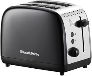 Russell Hobbs 2 Slice Lift & Look Toaster (Longer slots, 6 Browning levels, Defrost/Reheat/Cancel function, Removable Crumb Tray, 1670W, Black & Stainless Steel Gloss finish) 26550