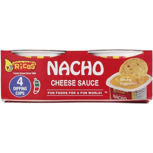 Rico\'s Nacho Cheese Dip, 14 Oz Total - Includes 4 Individual Serving Cups - Perfect for Snacks, Parties & Nachos + CreateAndBundle Sticker