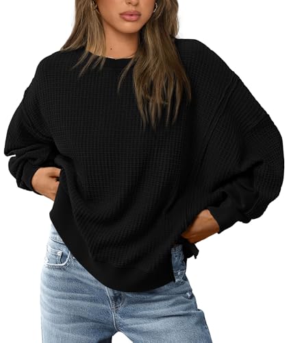PRETTYGARDEN Oversized Sweatshirt for Women 2025 Fashion Crewneck Long Sleeve Pullover Waffle Knit Tops Fall Trendy Clothes
