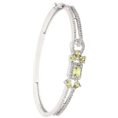 Image of ZENEME Rhodium-Plated American Diamond Studded Flower Patterned Kada Bracelet For Girls and Women