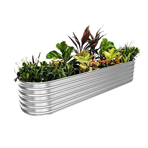 Garsence 17" Tall Galvanized Raised Garden Bed, 12-in-1 Modular Metal Garden Beds 8ft X 2ft/5ft X 5ft Raised Planter Box Grow Herbs, Vegetables, and Flowers Home Garden for Outdoor Backyard - Silver