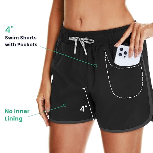 HODOSPORTS Women's 4" Swim Shorts Quick Dry Board Shorts Swimsuit Bottom with Pockets3