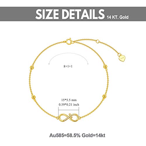 Image of 14K Gold Infinity Anklet for Womens, Yellow Gold Cross Foot Ankle Bracelets Anniversary Jewelry Gifts for Her, Mom, Wife 8-10Inch