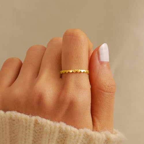 Dainty Heart Rings for Women 925 Sterling Silver 14K Gold Plated Eternity Band Rings Promise Rings for Her Wedding Band Rings Jewelry Birthday Christmas Gifts4