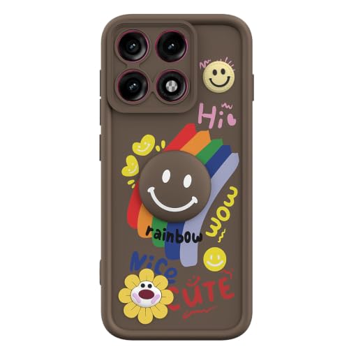 Image of Pikkme Back Cover for Motorola Moto Edge 70 Pro 5G | Soft Silicone| Cute Rainbow Smile & 3D Cartoon Flower Design | Shockproof Raised Camera Protection Bumper Case (Brown)