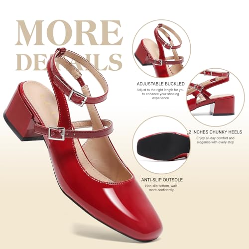 Womens Mary Jane Shoes Slingback Pumps Closed Square Toe Block Heel Ankle Strap Dress Shoes for Parties Wedding Daily2
