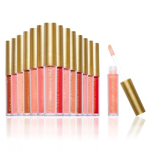 Nicole Miller New York Beauty Concept 15-Piece Lip Gloss Set - Glamorous Rosy Nude Shades Lip Gloss Set - Beauty in Clear Bottles, 0.07 Fl oz Each