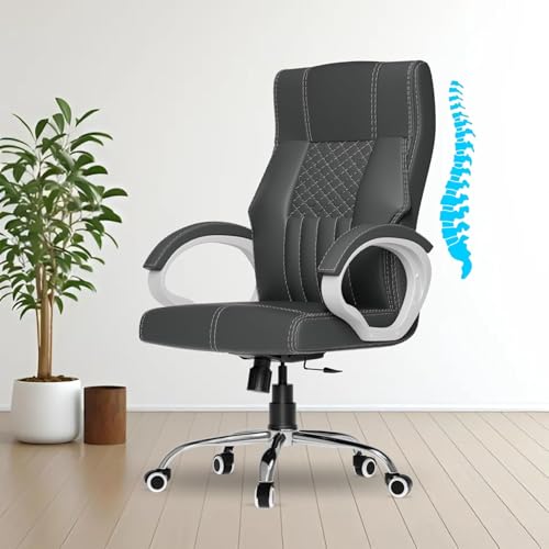 Image of FUGO FG21 Orthopedic Boss Chair with 3-Years Warranty, Executive Office Chair, Ergonomic High-Back Chair-Cushioned Seat & Armrests, Metal Base, Rocking Movement (Grey)