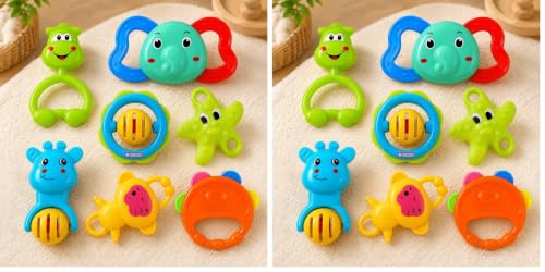 Image of Storio Baby Products Toys 7 Pcs Rattle Set with Teathers for New Born Baby Gifts, Toy for Babies, Non-Toxic (Pack of 2)