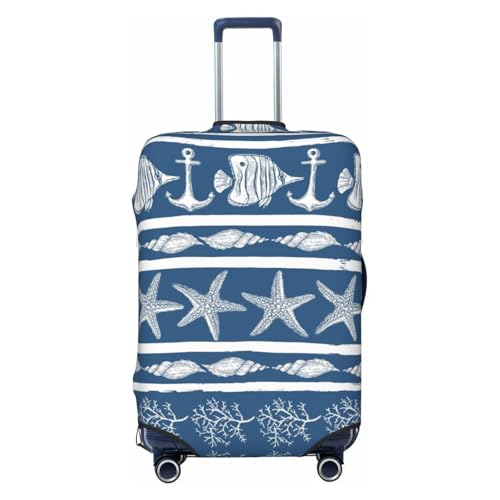 Elastic Travel Luggage Cover Printed Starfish Fish Nautical Double-Sided Suitcase Protector Bag,Dust-Proof Anti-Scratch Washable Baggage Covers For Kid Adult,X-Large